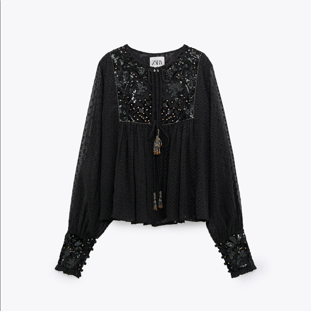 NWT Zara Black Plumetis Sequined Bolero Jacket Size XS